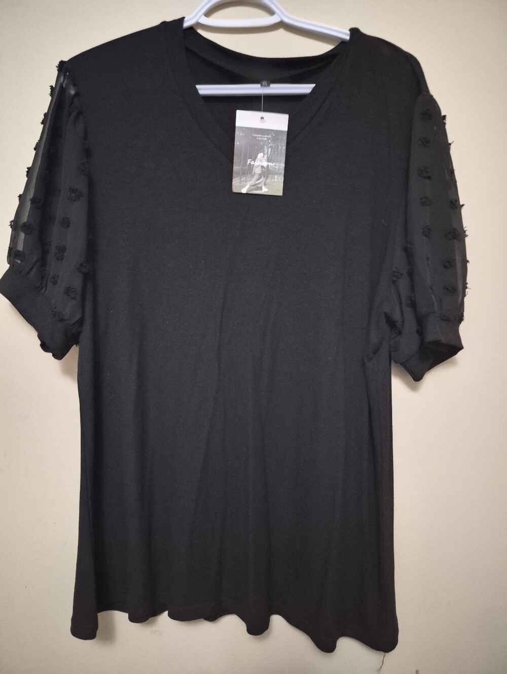 Butter Black V-Neck Short Sleeve Top with Textured Puff Sleeves